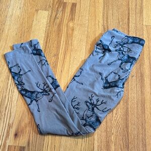 LuLaRoe Charcoal Reindeer Print Leggings Womens One Size